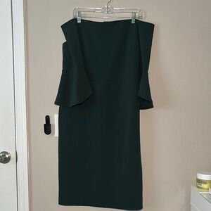 H&M Strapless Dark Green Midi Dress with Trumpet Sleeves